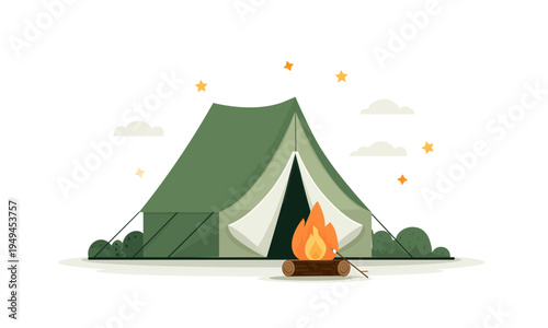  Camping  tent and fire