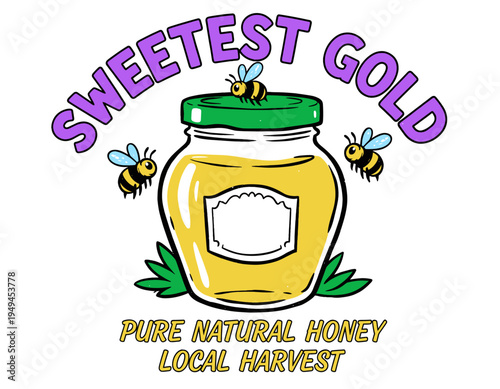 Eat well live well. Honey local farm. Golden Honey vintage t-shirt design. Organic vegetable farm. Honey vegetable artwork for t shirt print