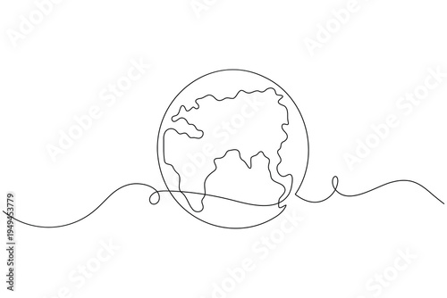 Earth globe single line drawing minimalist illustration of planet earth