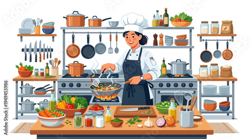 Chef in a kitchen preparing.