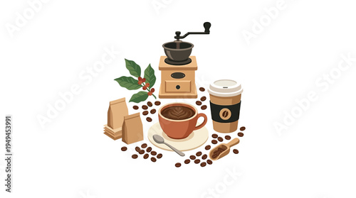 Coffee Beans and Cup Illustration.