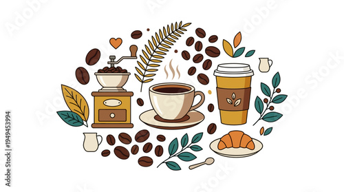 Coffee Beans and Cup Illustration.