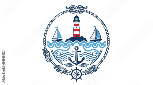 Nautical Emblem Lighthouse Anchor.