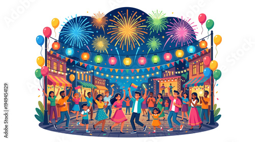 People Celebrate with Fireworks Display.