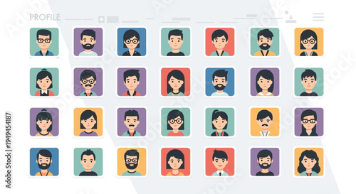 Diverse Group of People Avatars, User Profile Icons, Community Members, Flat Design