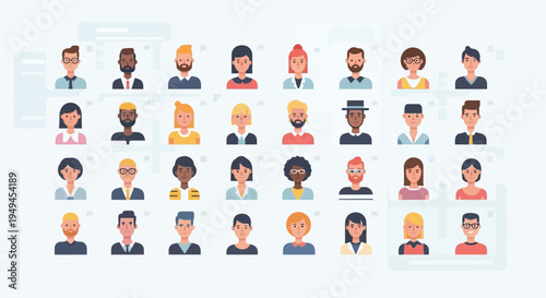 Diverse Group of People Avatars, Business Team Characters, User Profiles Collection