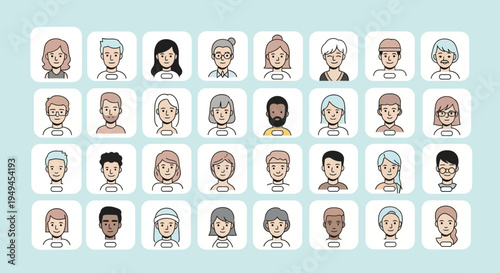 Diverse Group of People Avatars, Diverse Faces, Community, Social Network, User Profiles