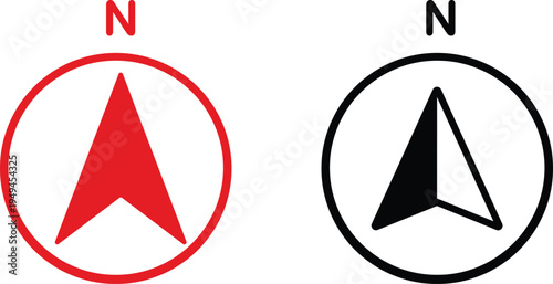 North arrow icon set. GPS north pointer for navigation signs. Compass north arrow.PNG Minimalist compass arrow north.north arrow vector icon . n direction sign . isolated transparent.