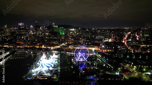 Wallpaper Mural Night Drone Aerial View of Old Port and Downtown Montreal Skyline Torontodigital.ca