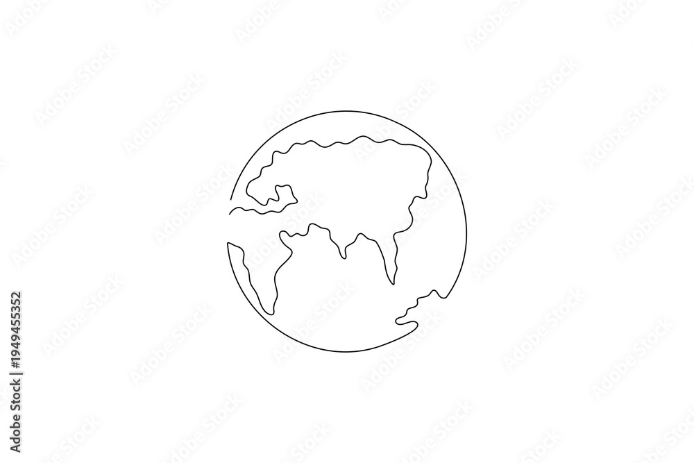 Obraz premium Earth globe single line drawing minimalist illustration of planet earth