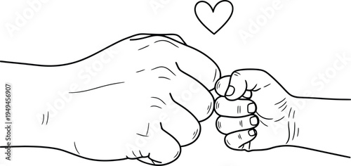 Father and child fist bump line art, family love and connection concept sketch.
