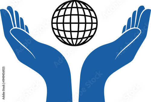 Hands holding globe icon, global care and environmental protection concept vector.
