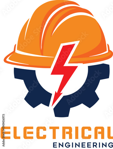Electrical engineering logo with safety helmet, gear, and lightning bolt symbol.