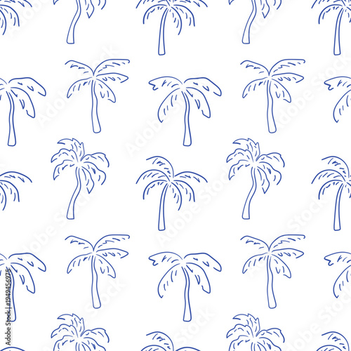 Seamless summer tropical pattern with sketch palm trees