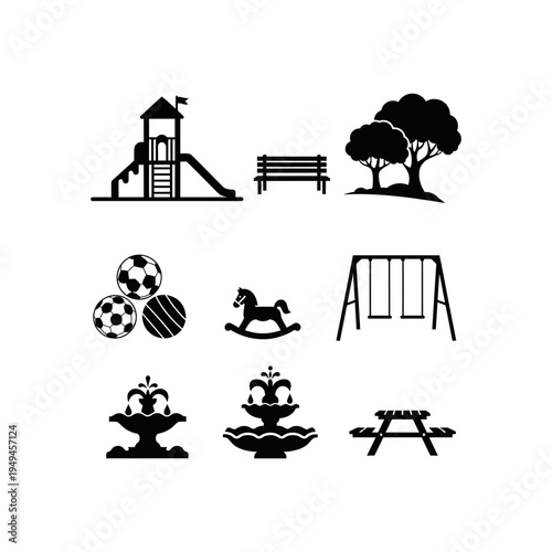 Children’s Playground Equipment Silhouettes – Outdoor Fun Icons
