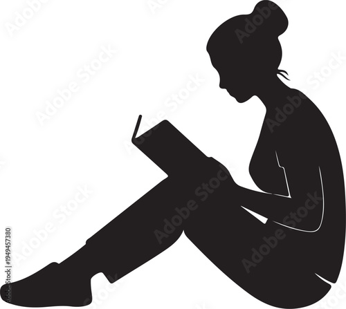 Silhouette of a person sitting and reading a book in a relaxed pose