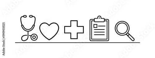 Regular medical health screening and clinical checkup promoting early detection and responsible healthcare awareness in everyday life, stethoscope, heart, medical cross, clipboard