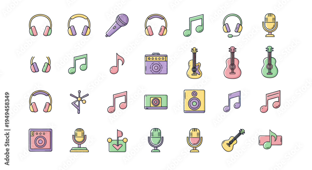 Obraz premium Music icons set instruments and equipment