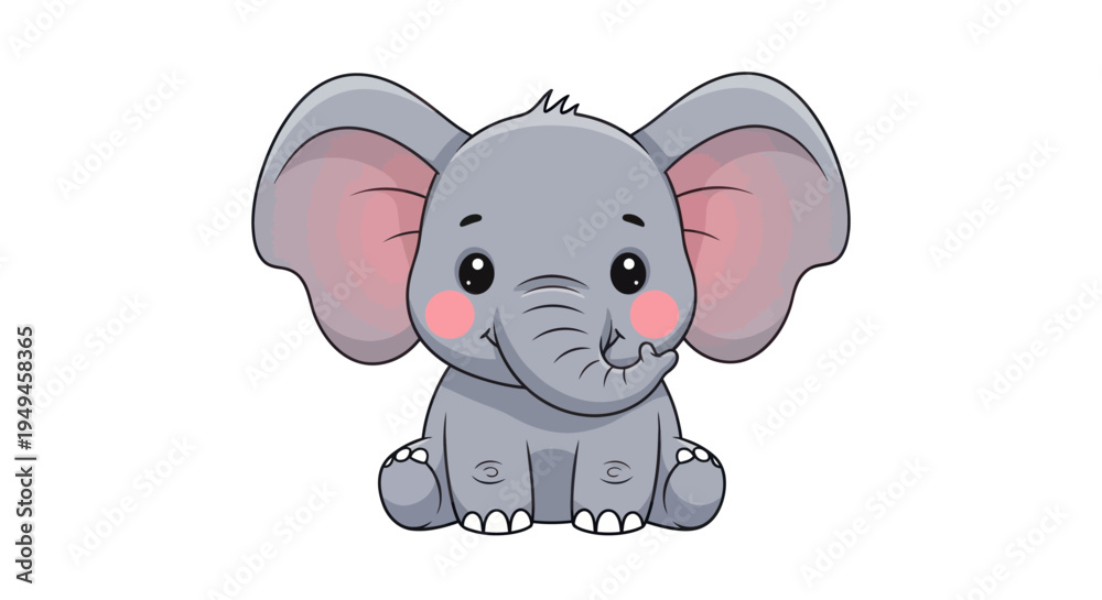 Obraz premium Cute Gray Elephant Cartoon Character.
