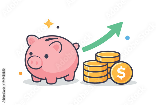 Financial planning and disciplined saving strategy supporting long term stability and responsible money management in everyday life, a simple piggy bank paired with a small stack