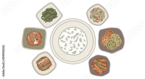 Variety of small food dishes served.