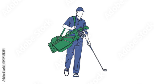Man carrying green golf bag.
