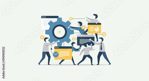 People working on large gear.