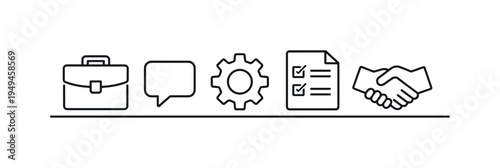 Efficient teamwork and collaborative business workflow supporting productive communication and shared goals in a professional environment, briefcase, speech bubble, gear wheel