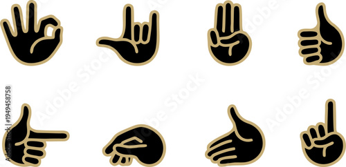 Sign Language Hand Gesture Sticker Collection Vector Set