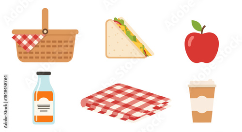 Picnic food and drink items.
