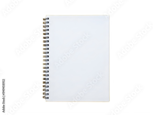 A blank white spiral notebook on a plain white background