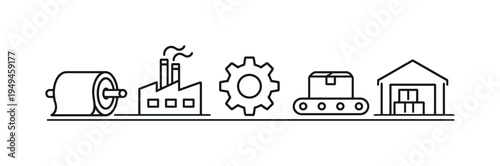 Manufacturing material rolls used in industrial processing packaging or textile production representing continuous supply of sheet materials in factories, cylinder material roll
