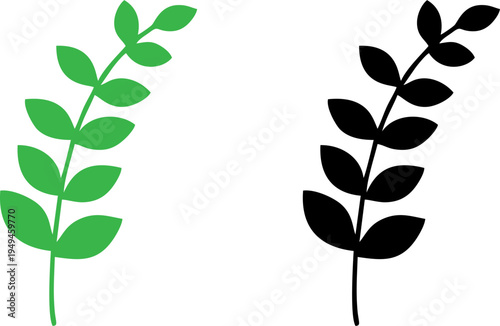 Green and Black Leafy Stem Branch Vector Illustration
