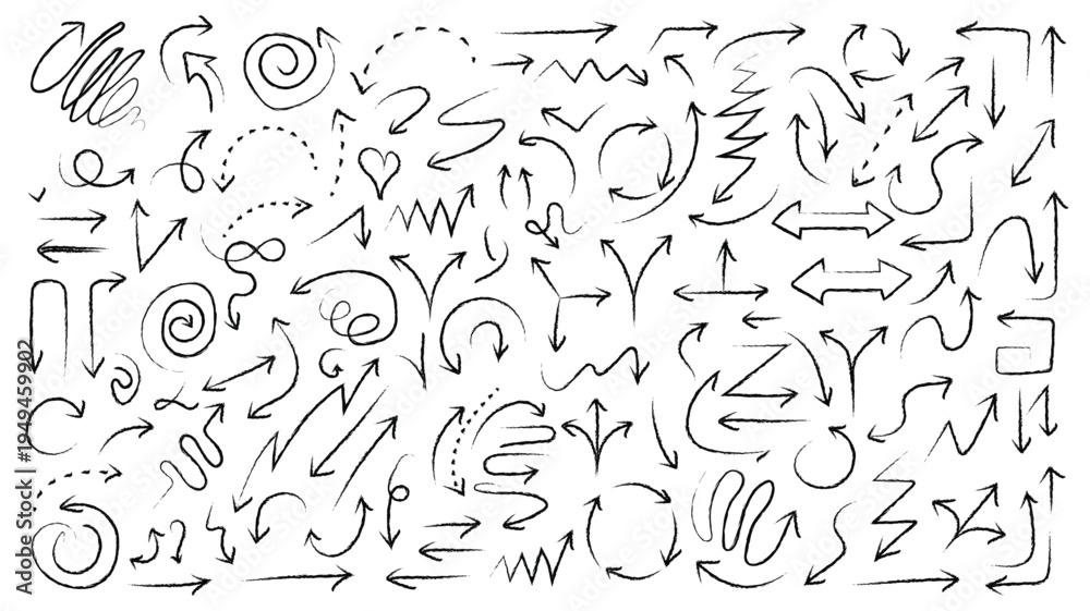 Fototapeta premium Seamless black vector pattern of hand drawn numbers and alphabet symbols with doodle arrows and icons forming a decorative texture wallpaper design