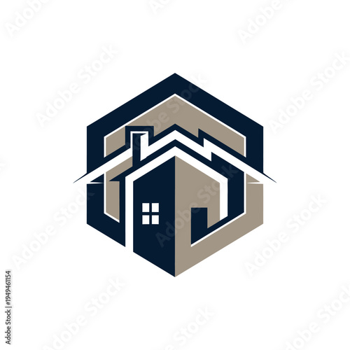 Hexagonal House Building Home Real Estate Logo Design on Isolated White Background