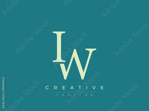 Creative logo with stylized letters IW on turquoise background