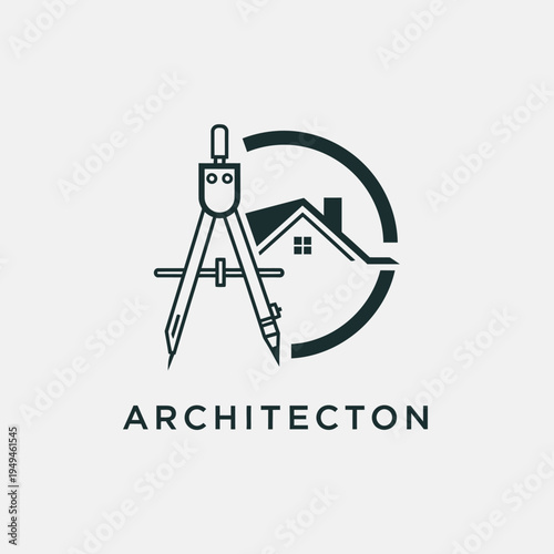 Professional Architectural Compass and House Logo Design, Bright Studio Background