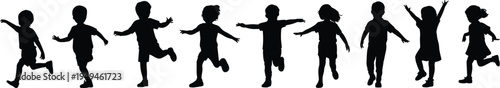 children, kids, silhouettes, jumping, running, playing, happy, childhood, friends, activity, motion, energy, lifestyle, fun, vector