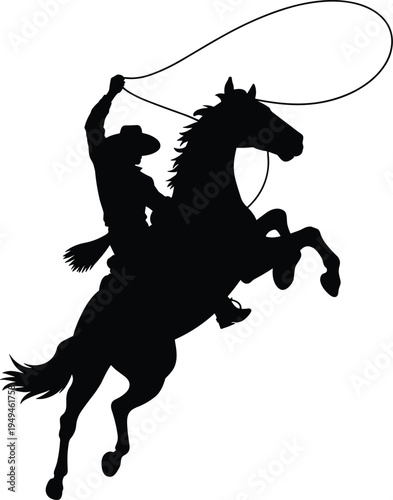 cowboy, horse, lasso, rodeo, silhouette, western, rider, cowboy hat, ranch, wild west, horseman, rope, riding, vector, cowboy rider