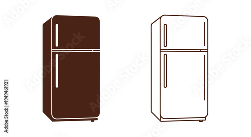 Two refrigerators a dark brown model and a white outline version