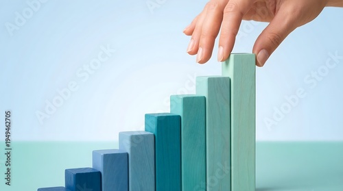 Building a financial bar chart with wooden blocks for economic development and profit increase.