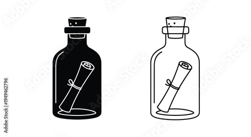Message in a bottle a black and white illustration set
