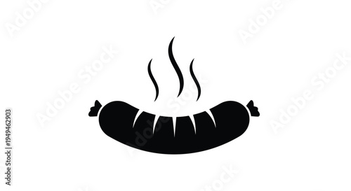 Black silhouette of a sizzling sausage with steam rising above it