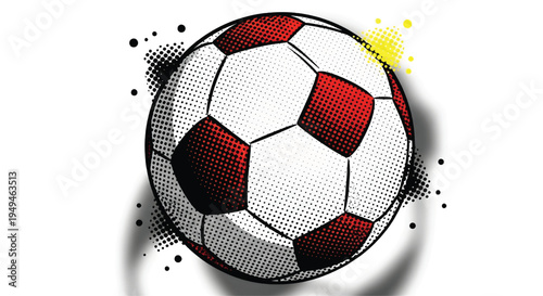 Soccer Ball With Red Panels For Sports Equipment Concepts on transparent background