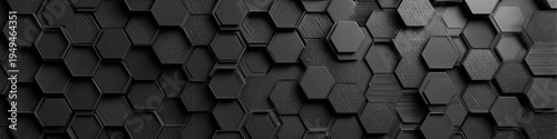 Array of dark, textured hexagons in varying heights, creating a geometric pattern