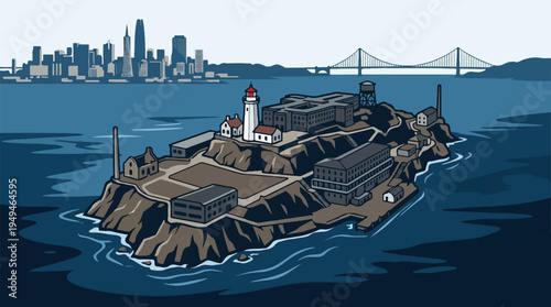 Alcatraz Island Prison Fortress in San Francisco Bay.