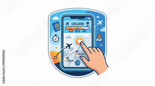 Mobile travel app interface with hand interacting with map and flight details.