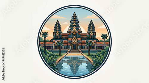 Angkor Wat Temple in Cambodia with Reflection in Water.