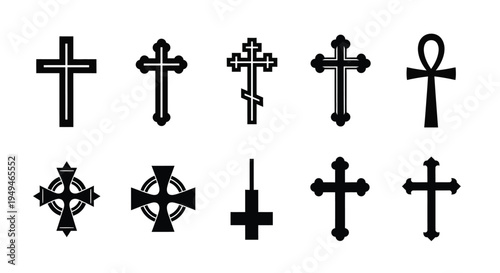 Collection of various black christian and ancient religious cross symbols