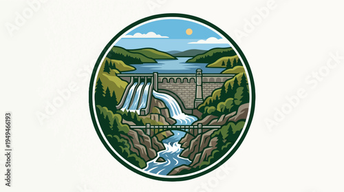 Hydroelectric Dam with Flowing Water and Lush Green Landscape 1.